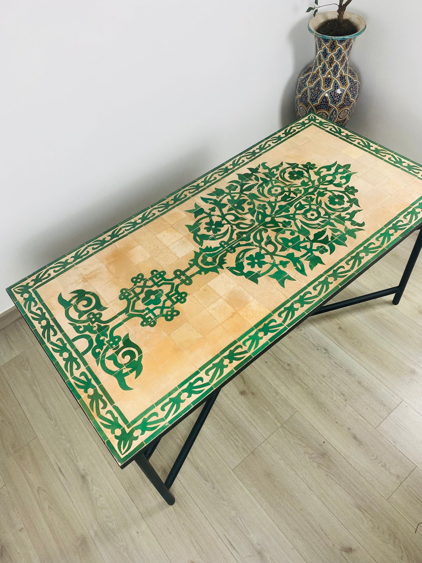 Emerlad Green Dining Mosaic table for outdoor & indoor - tree of life Table made from Moroccan mosaic - family mosaic Table 100% handcrafted