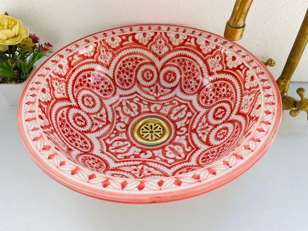 Undermount or countertop ceramic basin pink -  Countertop basin Bathroom-  mid-century modern bathroom - vessel ceramic sink hand painted