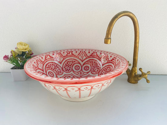 Undermount or countertop ceramic basin pink -  Countertop basin Bathroom-  mid-century modern bathroom - vessel ceramic sink hand painted