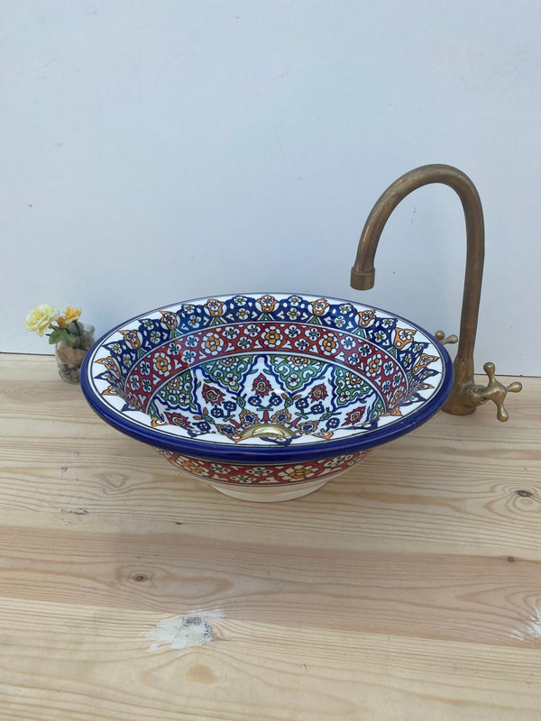 Moroccan Bathroom vessel sink made from ceramic 100% handmade hand painted, Bathroom mid century modern styling