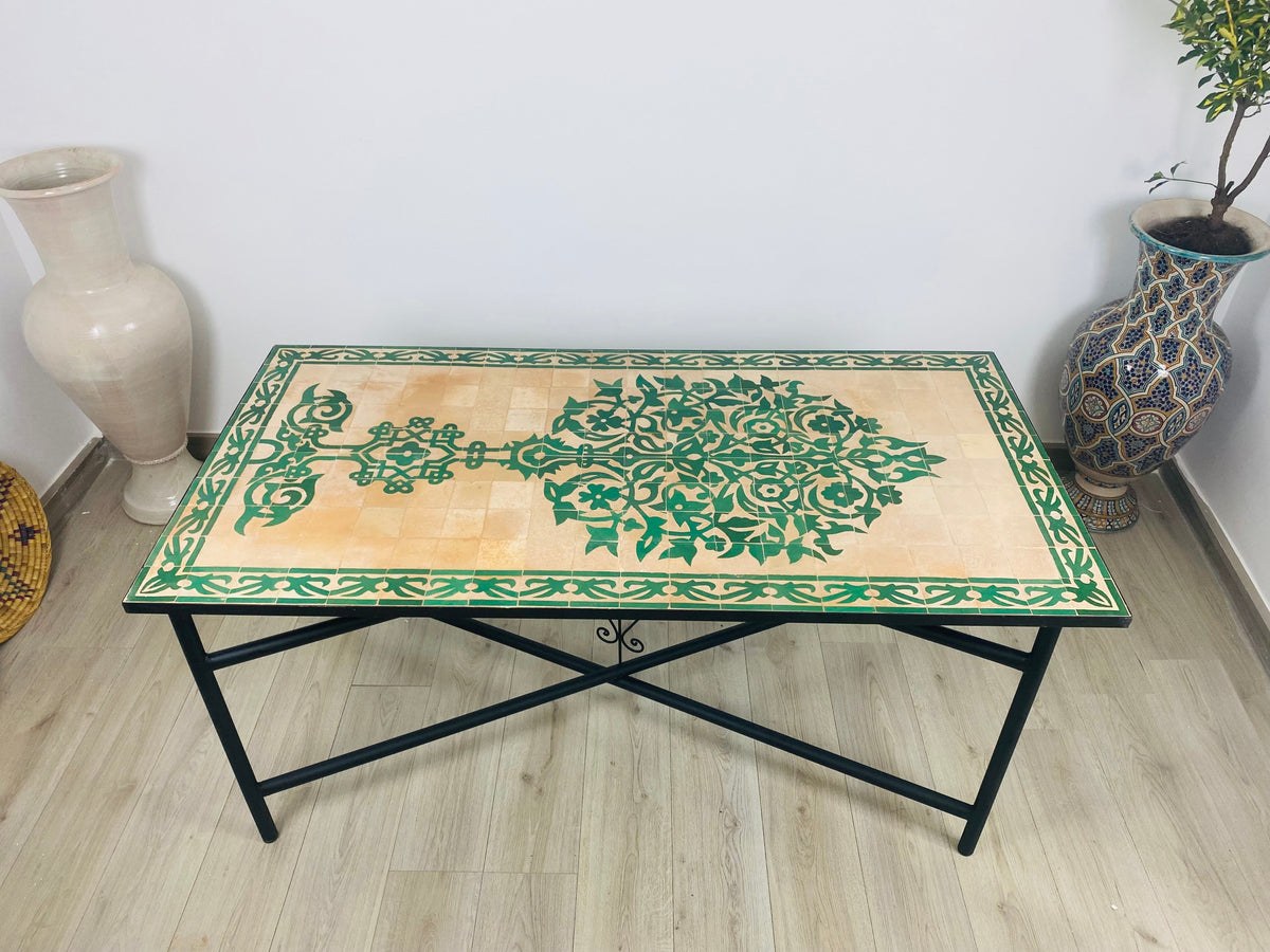 Emerlad Green Dining Mosaic table for outdoor & indoor - tree of life Table made from Moroccan mosaic - family mosaic Table 100% handcrafted