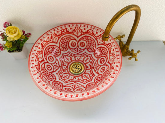 Undermount or countertop ceramic basin pink -  Countertop basin Bathroom-  mid-century modern bathroom - vessel ceramic sink hand painted