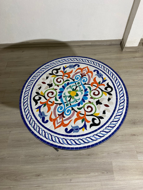 Marrakech Mosaic table floral 100% handcrafted tiles for outdoor and indoor Round, CUSTOMIZABLE colors and Pattern, Mid century Mosaic tiles