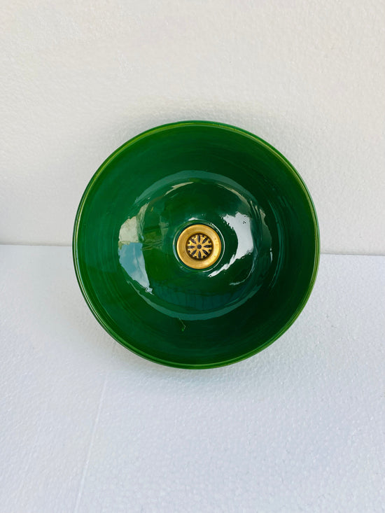 Bathroom vessel sink emerald green -  ceramic 100% handmade - green Bathroom modern bowel basin -  mid century Flair basin