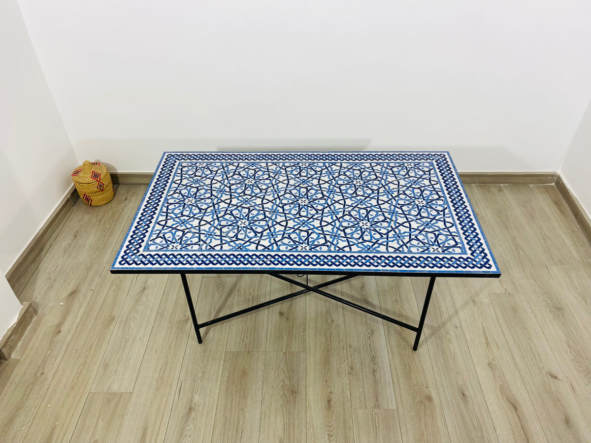Modern table for indoor and outdoor - 100% handmade mosaic tiles - Customizable pattern and colors - Built with mid-century modern Flair.