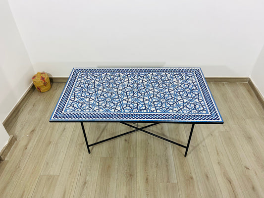 Modern table for indoor and outdoor - 100% handmade mosaic tiles - Customizable pattern and colors - Built with mid-century modern Flair.