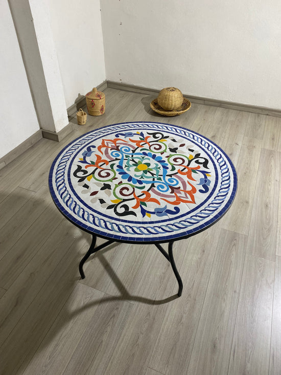 Marrakech Mosaic table floral 100% handcrafted tiles for outdoor and indoor Round, CUSTOMIZABLE colors and Pattern, Mid century Mosaic tiles