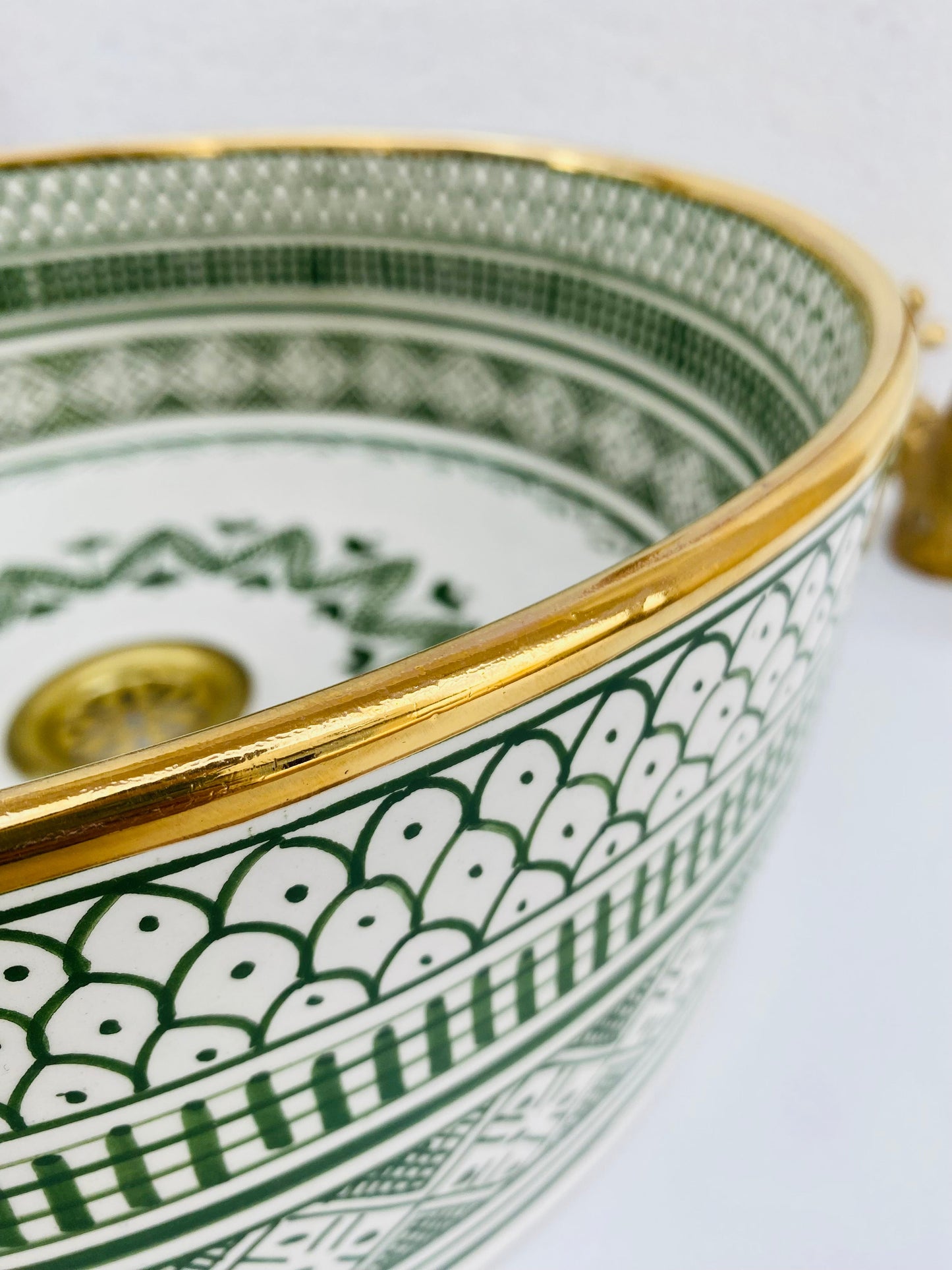 Personalization sink 14k gold emerlad green bathroom washbasin mid century hand painted sink