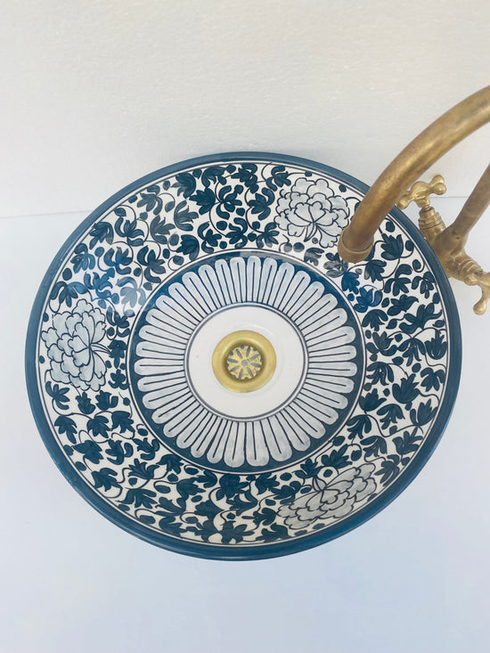 Rustic floral Bathroom vessel basin - sink made from ceramic 100% handmade  - ceramic basin decor built with mid century modern Flair