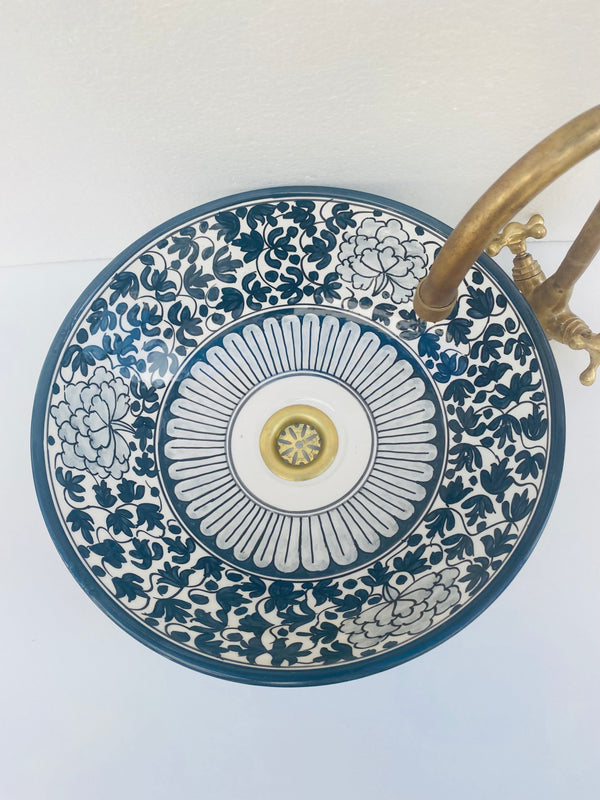 Rustic floral Bathroom vessel basin - sink made from ceramic 100% handmade  - ceramic basin decor built with mid century modern Flair