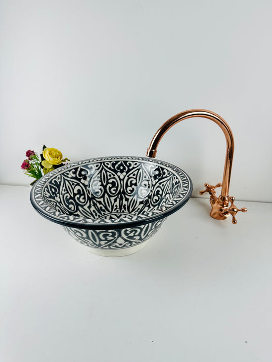 Modern Bathroom black vessel sink - washbasin ceramic 100% handmade minimalist - ceramic basin decor built with mid century modern Flair