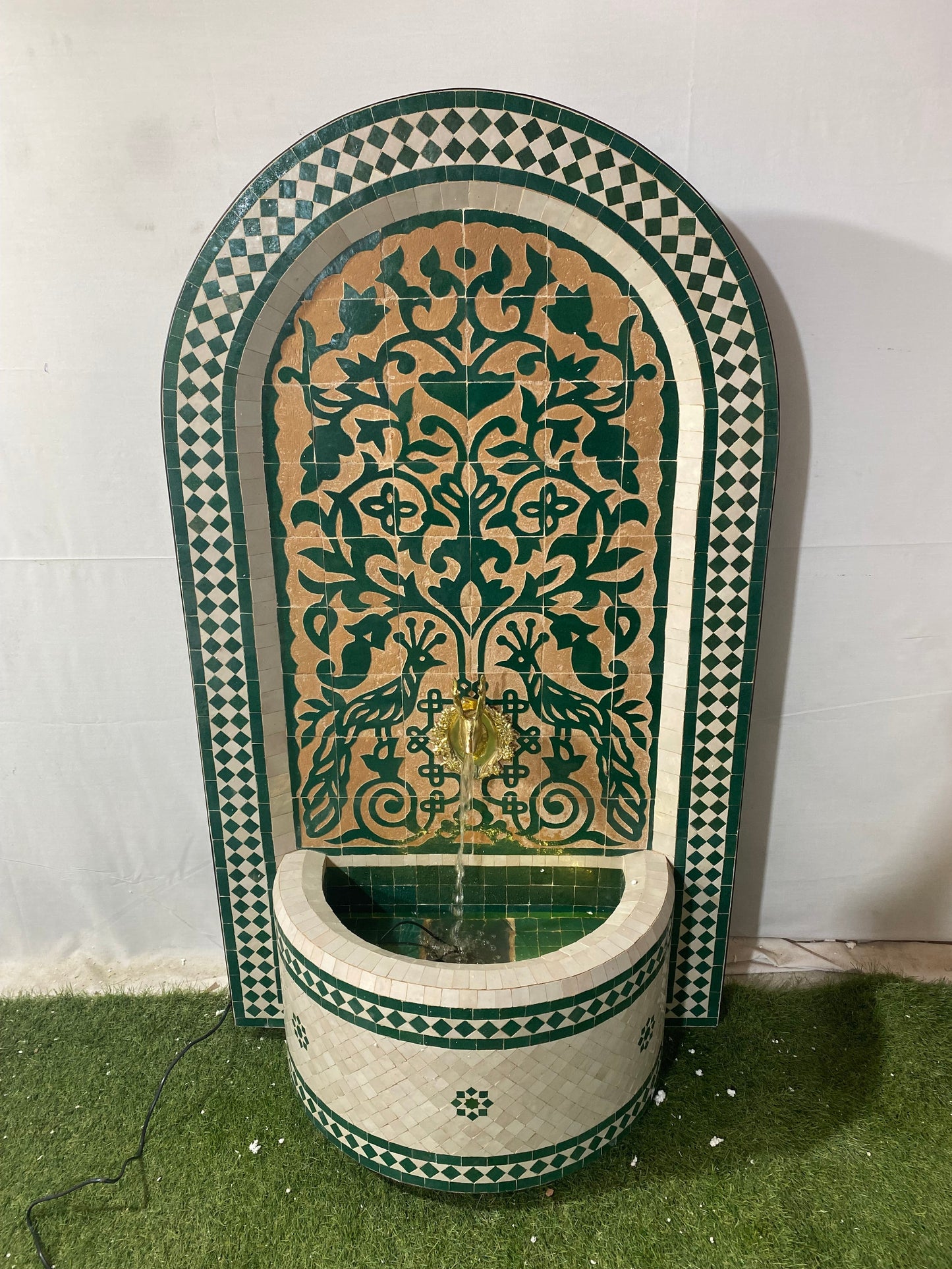 Emerald Green Mosaic Water Fountain for outdoor and indoor - Tree of Life Fountain water Feature  -  Garden Moroccan Mosaic Fountain Modern