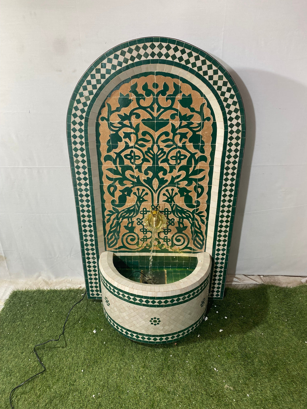 Emerald Green Mosaic Water Fountain for outdoor and indoor - Tree of Life Fountain water Feature  -  Garden Moroccan Mosaic Fountain Modern