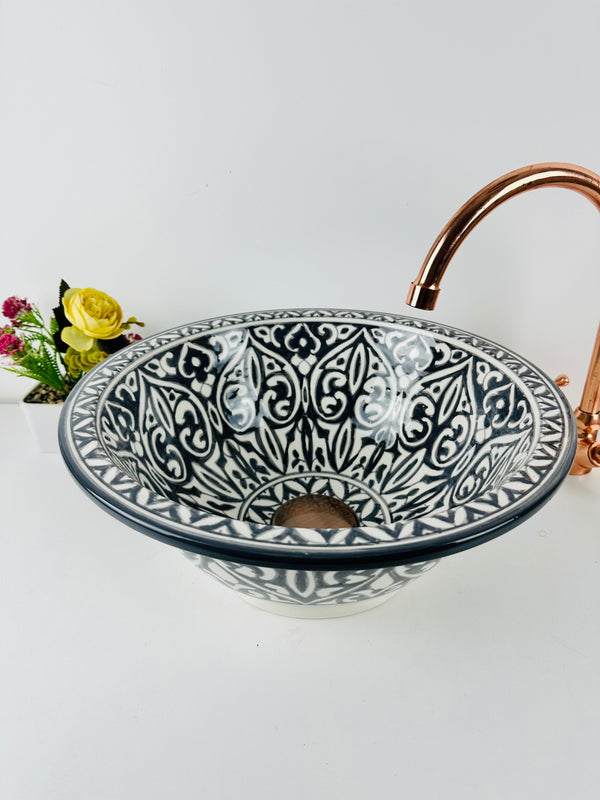 Modern Bathroom black vessel sink - washbasin ceramic 100% handmade minimalist - ceramic basin decor built with mid century modern Flair