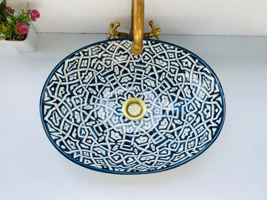 oval bathroom vessel sink - 100% handmade & hand painted - modern ceramic sink decor oval
