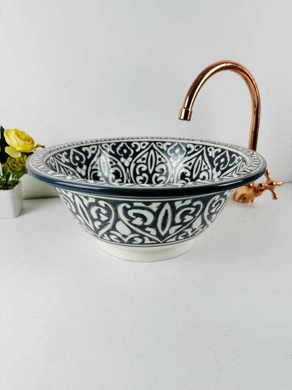 Modern Bathroom black vessel sink - washbasin ceramic 100% handmade minimalist - ceramic basin decor built with mid century modern Flair