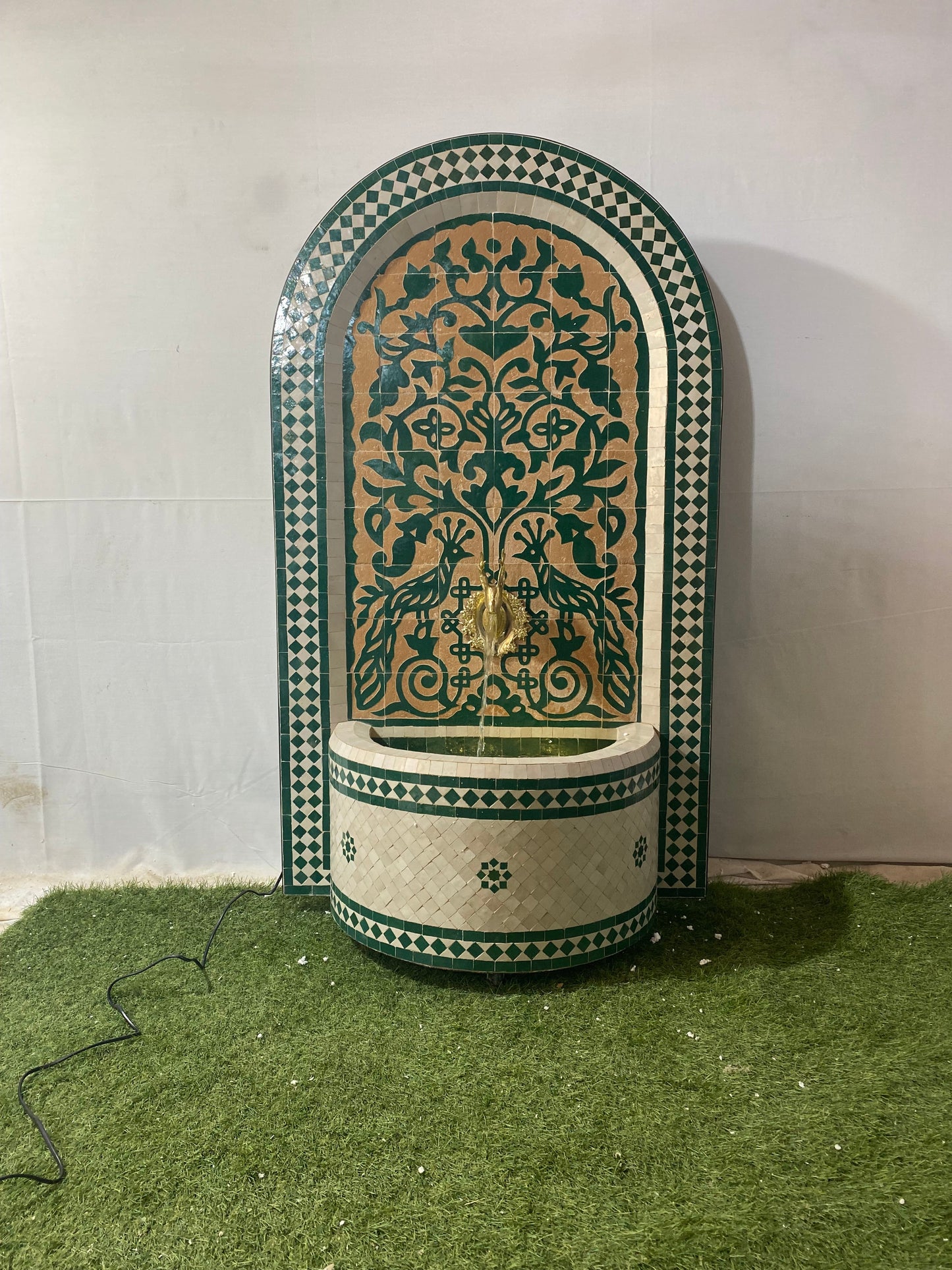 Emerald Green Mosaic Water Fountain for outdoor and indoor - Tree of Life Fountain water Feature  -  Garden Moroccan Mosaic Fountain Modern