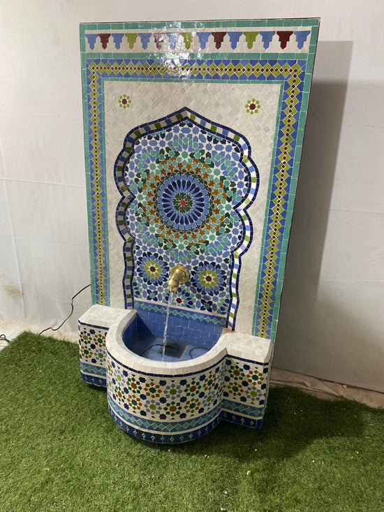 Mosaic Fountain Mandala design for Outdoor and Indoor, Mid Century Fountain water inside, Moroccan Mosaic Fountain