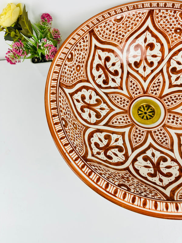 Bronze sink for bathroom 100% handmade hand painted - ceramic sink built with mid century modern styling