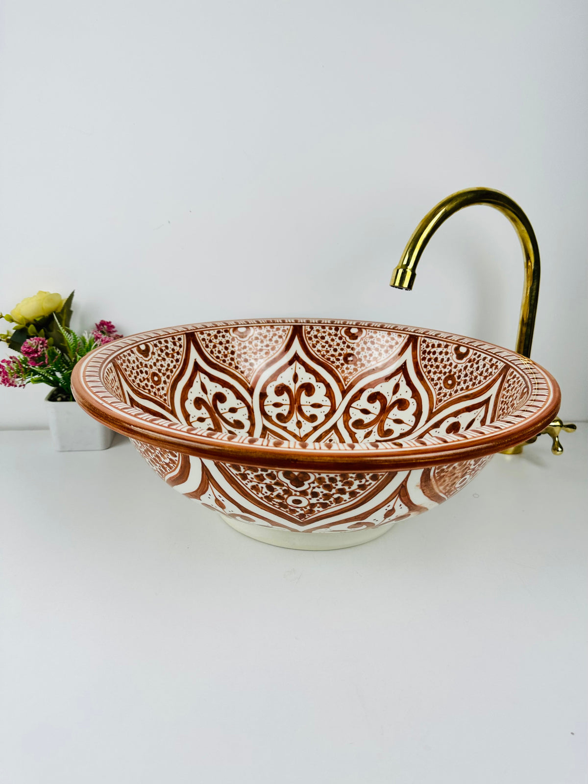 Bronze sink for bathroom 100% handmade hand painted - ceramic sink built with mid century modern styling