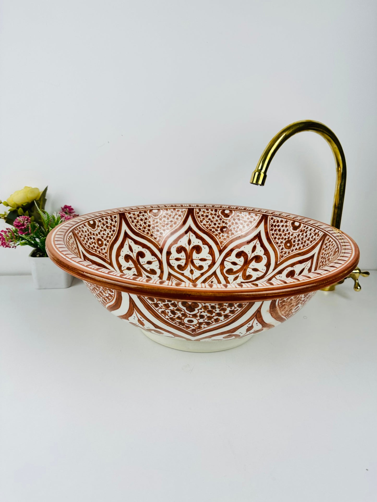 Bronze sink for bathroom 100% handmade hand painted - ceramic sink built with mid century modern styling