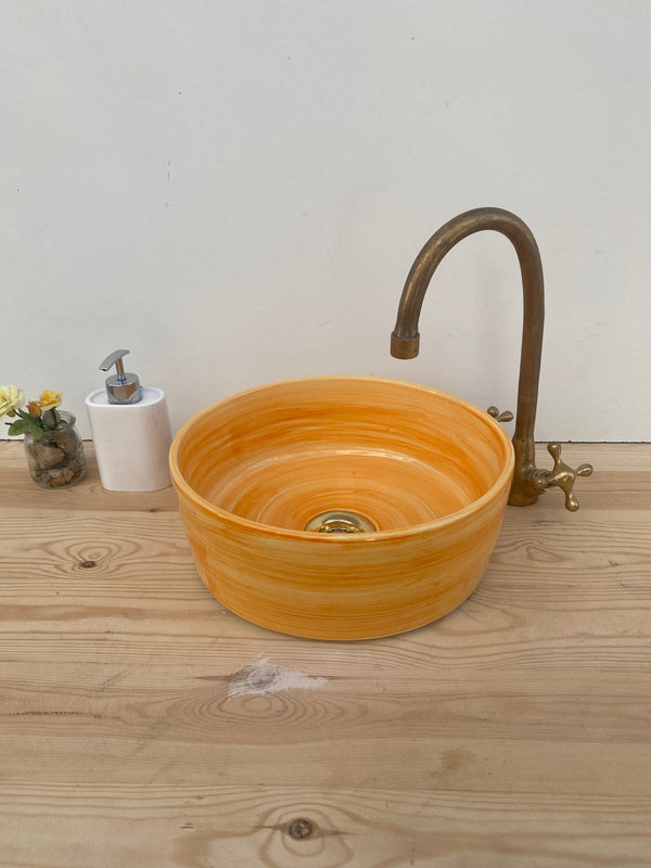 Moroccan bathroom ceramic sink orange 100% handmade hand painted, ceramic sink decor built with mid century modern styling