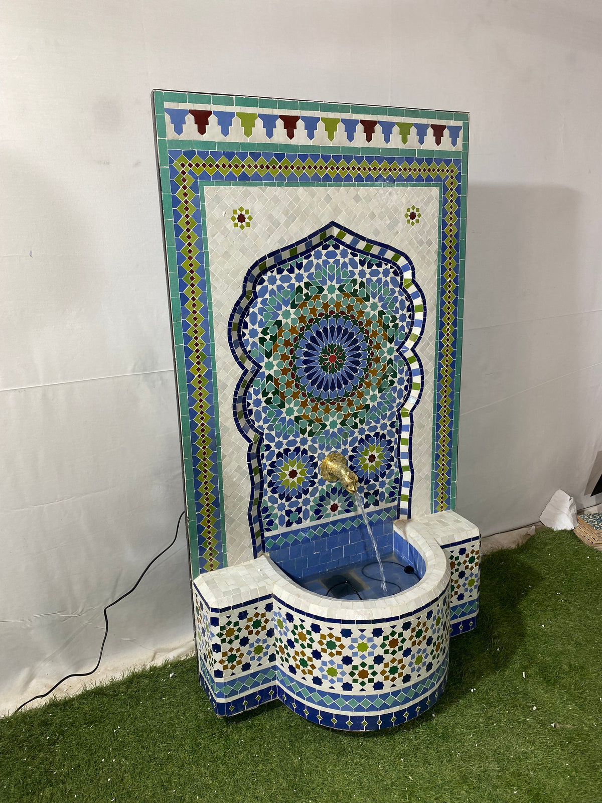 Mosaic Fountain Mandala design for Outdoor and Indoor, Mid Century Fountain water inside, Moroccan Mosaic Fountain