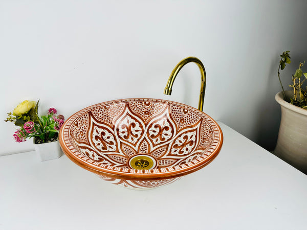 Bronze sink for bathroom 100% handmade hand painted - ceramic sink built with mid century modern styling