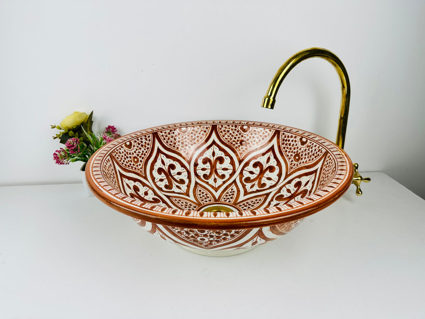 Bronze sink for bathroom 100% handmade hand painted - ceramic sink built with mid century modern styling