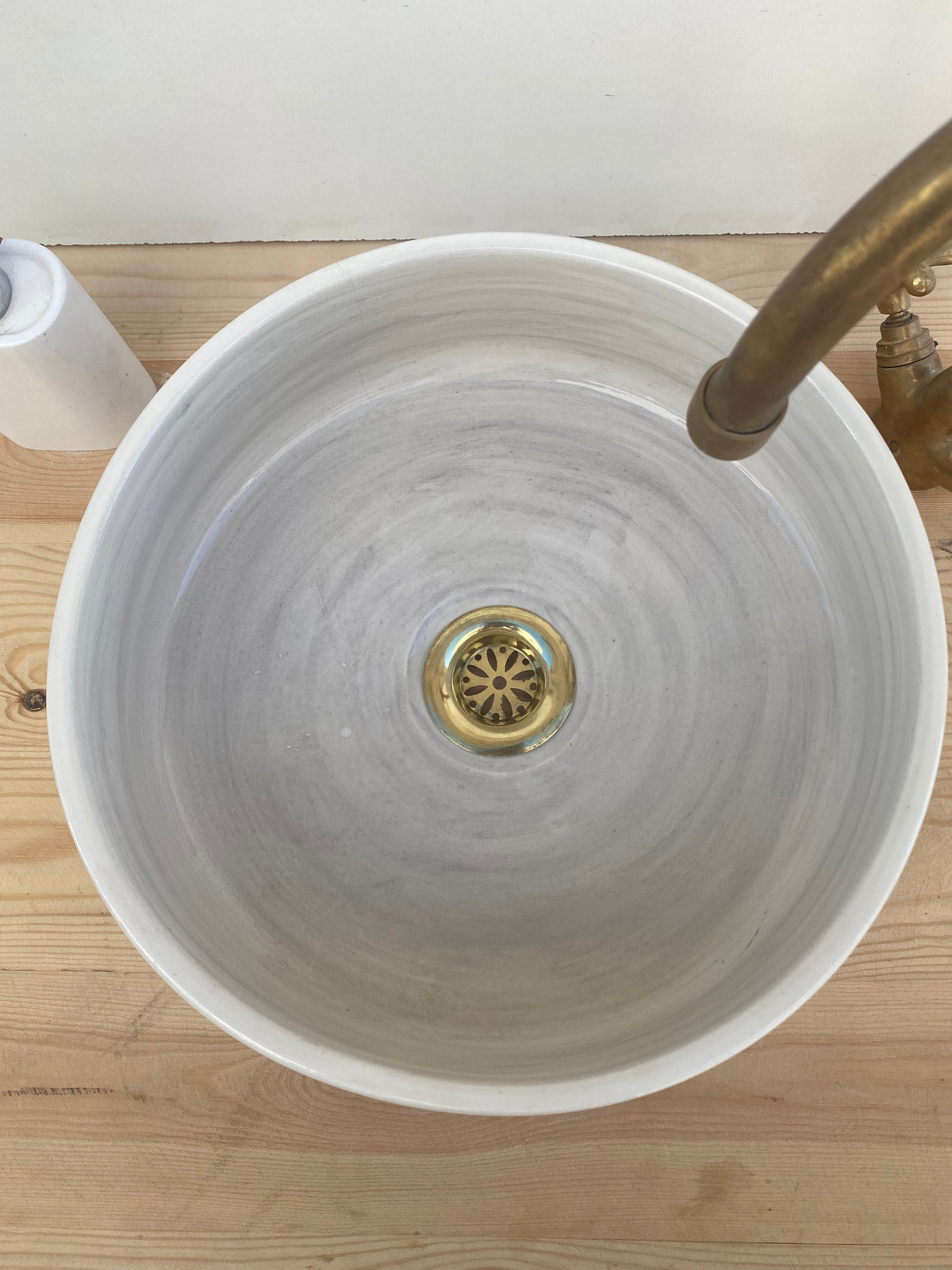 Marrakech sink of white and gray sink made from ceramic 100% handmade hand painted, ceramic sink decor built with mid century modern styling