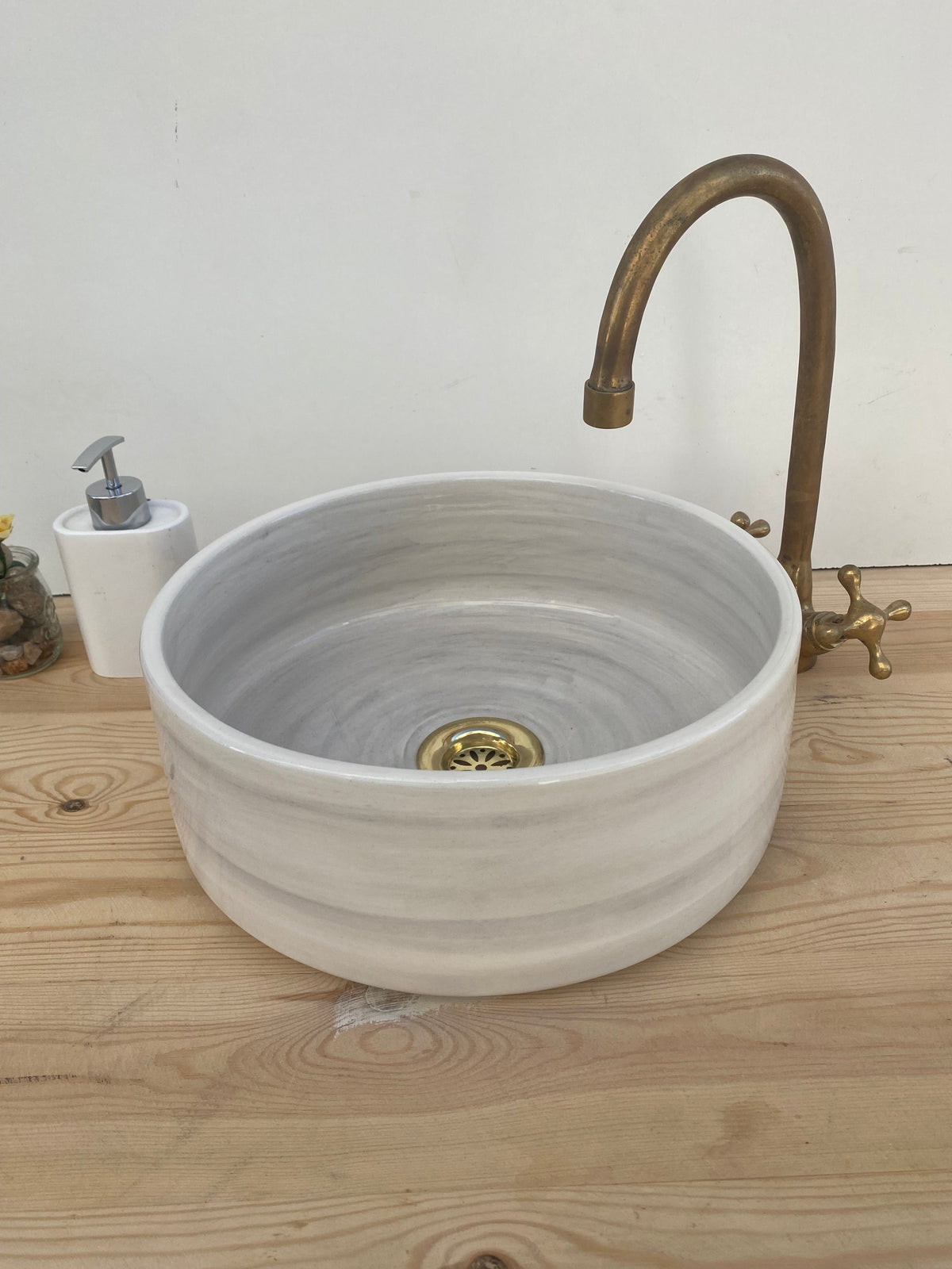 Marrakech sink of white and gray sink made from ceramic 100% handmade hand painted, ceramic sink decor built with mid century modern styling