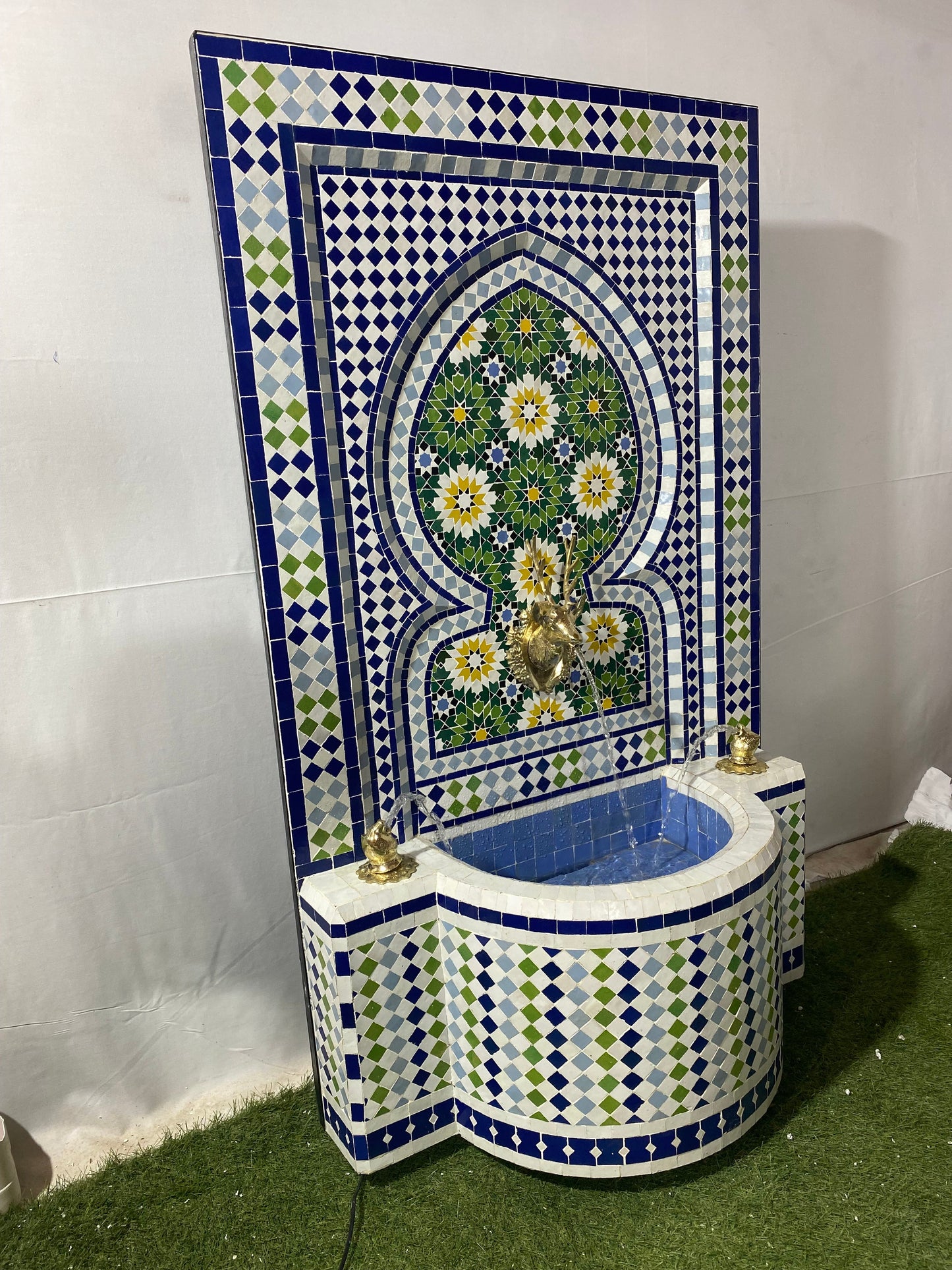 Tiered water Mosaic Fountain for Outdoor and Indoor, Mid Century Fountain water inside, Moroccan Mosaic Fountain