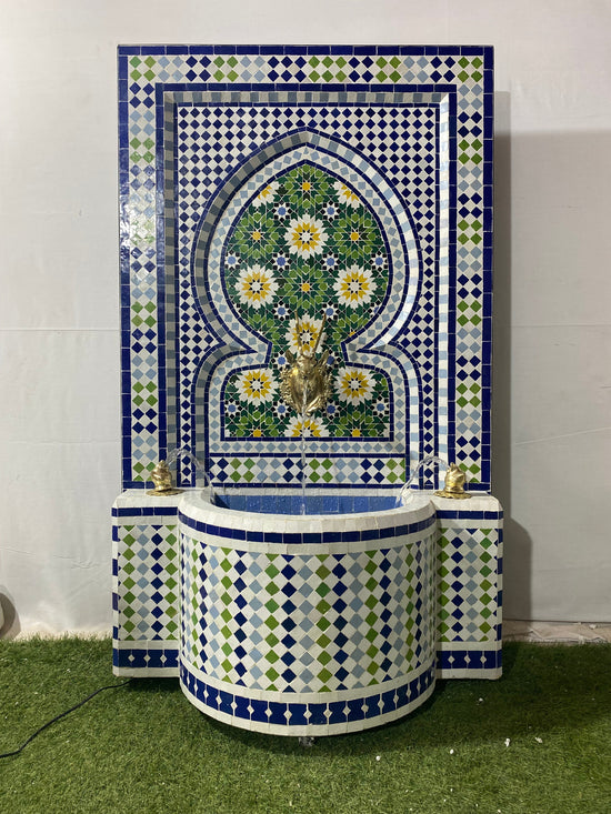 Tiered water Mosaic Fountain for Outdoor and Indoor, Mid Century Fountain water inside, Moroccan Mosaic Fountain