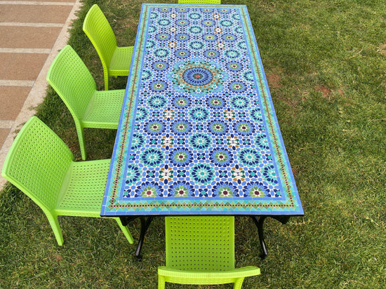 Large dining table for outdoor & indoor made from mosaic , Summer mosaic Table 100% handcrafted, included shipping