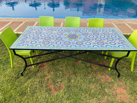 Large dining table for outdoor & indoor made from mosaic , Summer mosaic Table 100% handcrafted, included shipping