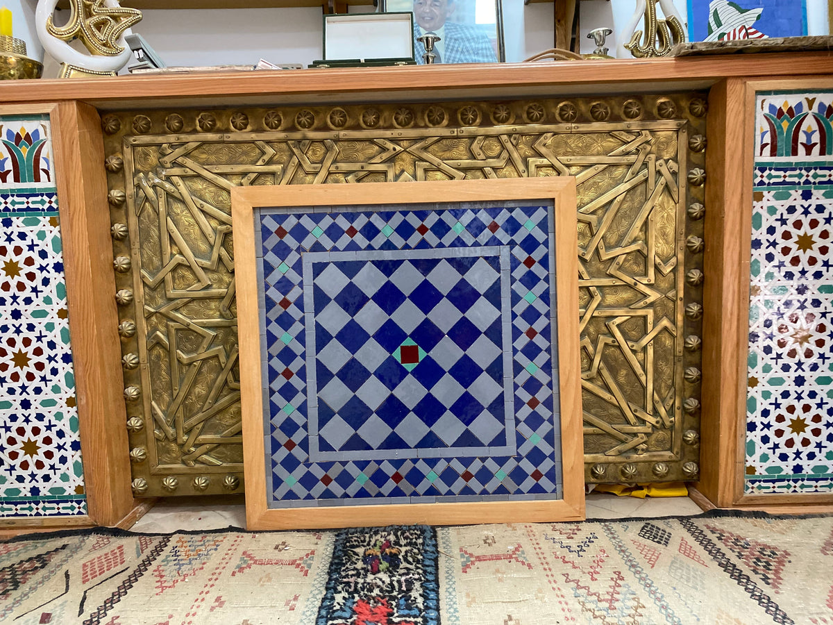 Moroccan mosaic in Alhambra palace mosaic wall hanging with wooden frame , wall decor mosaic art, tiles clay wall art . Alhambra