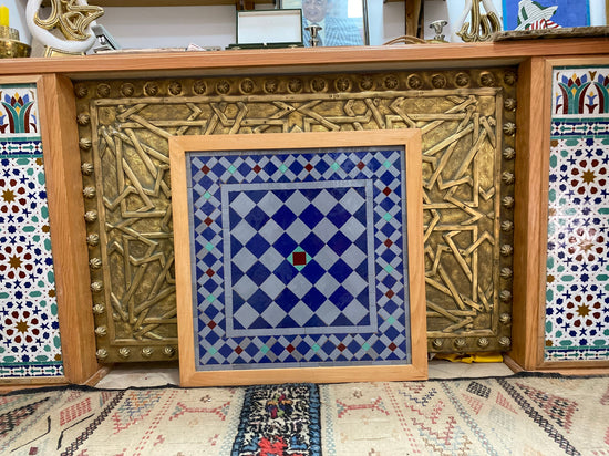 Moroccan mosaic in Alhambra palace mosaic wall hanging with wooden frame , wall decor mosaic art, tiles clay wall art . Alhambra
