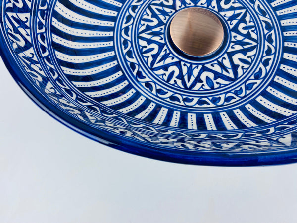 Blue minimalist basin - Bathroom vessel sink -  100% handmade hand painted - ceramic sink decor built with mid century modern Flair + gift