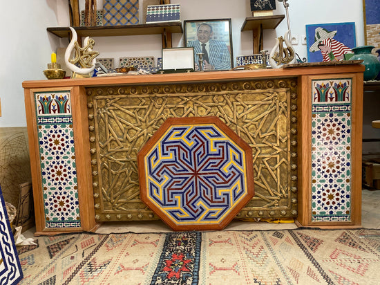 Moroccan mosaic in Alhambra palace mosaic wall hanging with wooden frame , wall decor mosaic art, tiles clay wall art . Alhambra
