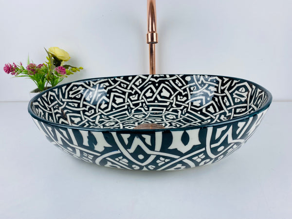 bathroom vessel sink Black minimalist - 100% handmade hand painted - ceramic sink decor built with mid century modern Flair + gift
