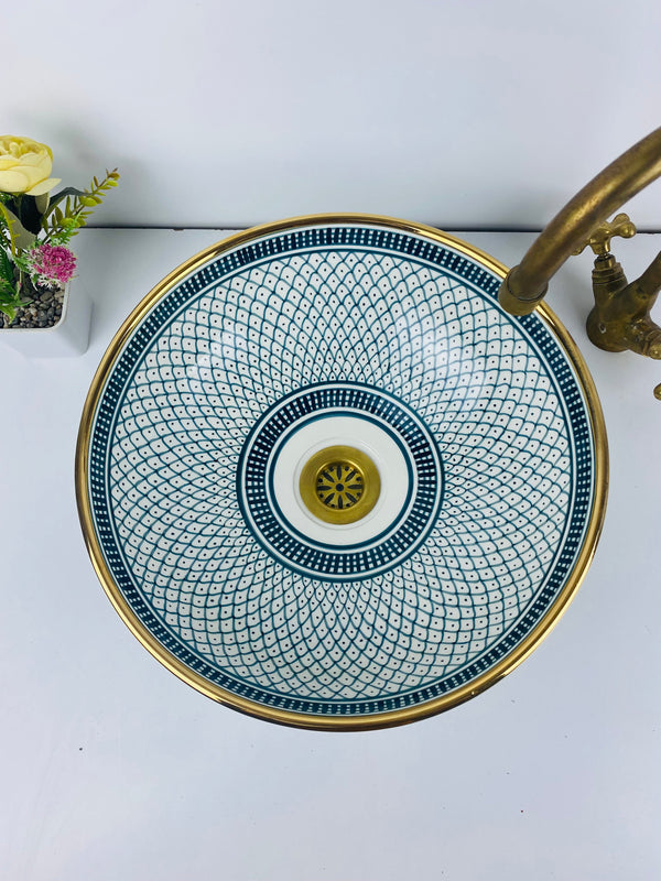 Bathroom Ceramic sink 14K Gold, hand painted bathroom ceramic washbasin, Custom Luxury handmade counter top basin