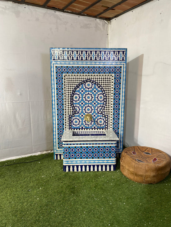 Moroccan mosaic fountain ,Moorish mosaic tile fountain Mosaic , water inside fountain, Moroccan Mosaic Fountain, terrace Indoor Decor.