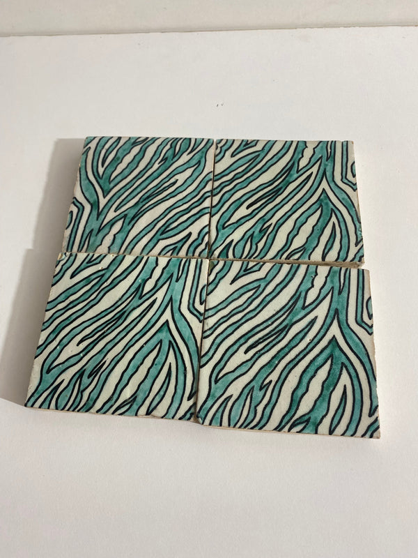 Zebre Ceramic tiles Hand painted 4"x4" 100% Handmade for Bathroom Remodeling and kitchen Projects works wall, ground and pool