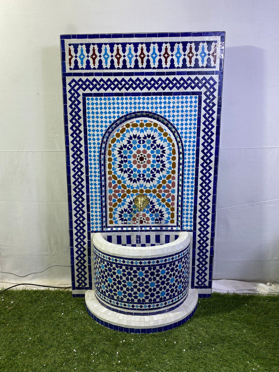 Fountain for garden,Moorish mosaic tile fountain Mosaic Artwork, water inside fountain, Moroccan Mosaic Fountain, terrace Indoor Decor.