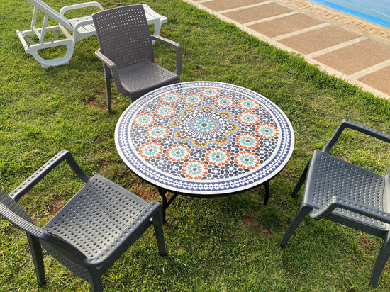 Moroccan dining table round made from mosaic and tiles 100% Handcrafted It for outdoor and indoor, Mosaic table works for beach house too