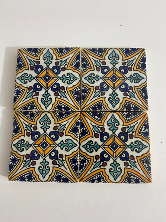 Marrakech Ceramic tiles Hand painted backsplash tiles 4"x4" 100% Handmade for Bathroom Remodeling and kitchen Projects works wall and ground