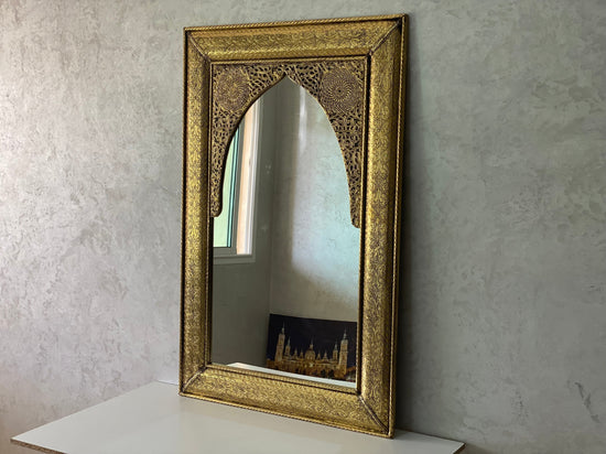 Wall mirror large Gold color handmade engraved Brass