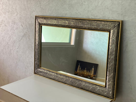 Moroccan Mirror - wall mirror - large mirror silver and Gold color - handmade mirror - engraved Brass - free worldwide shipping