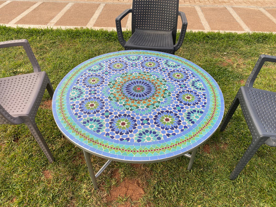 Dining Mosaic table round for outdoor and indoor 100% handcrafted mandala design Costume height