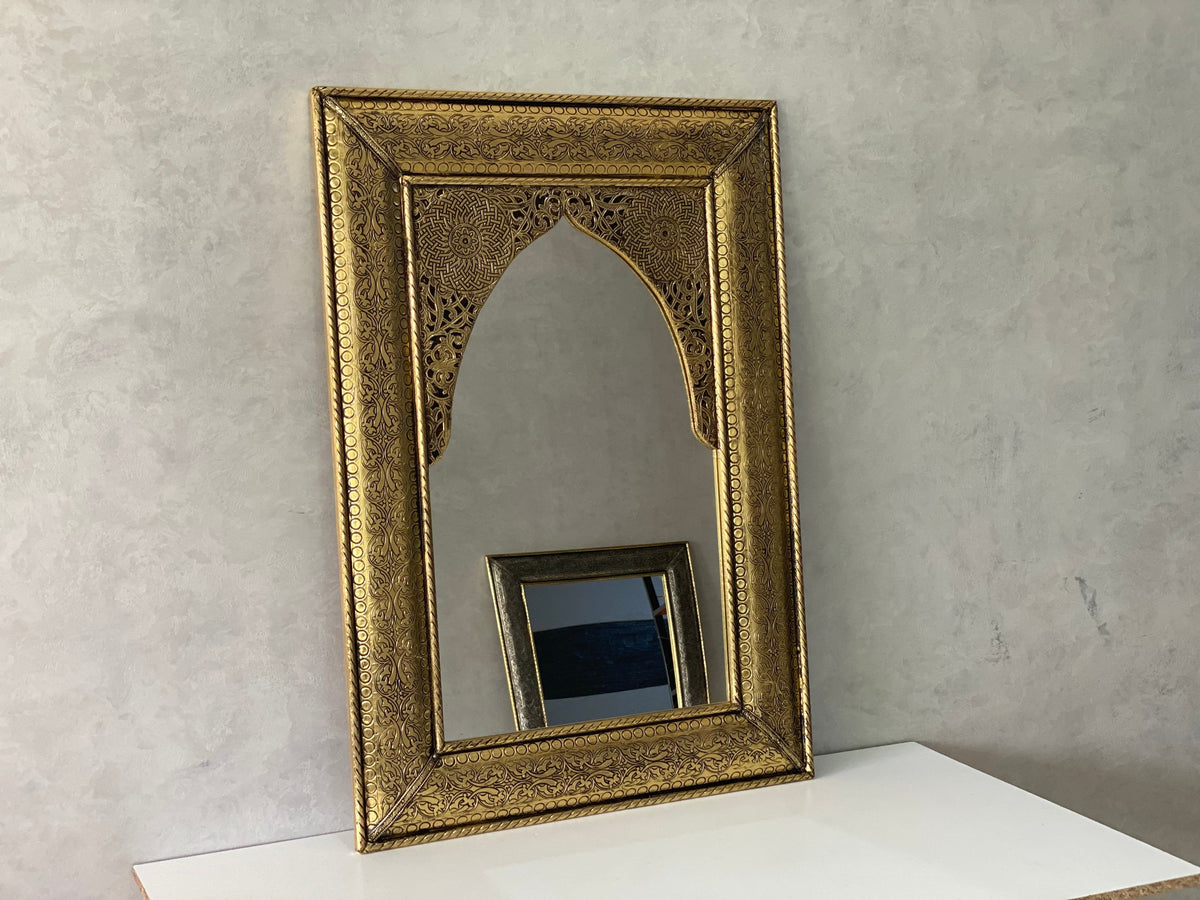 Wall mirror large Gold color handmade engraved Brass
